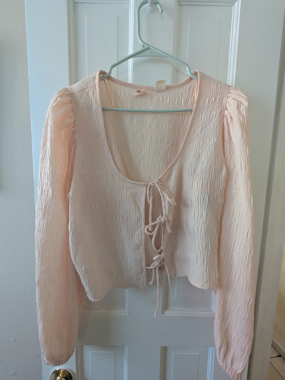 Women's Pale Pink Tie-Front Long Sleeve Top- Levi's